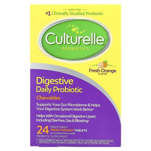 Culturelle, Ежедневные жевательные пробиотики для пищеварения, со вкусом апельсина, 24 таблетки для приема один раз в день (53 мг в каждой таблетке)