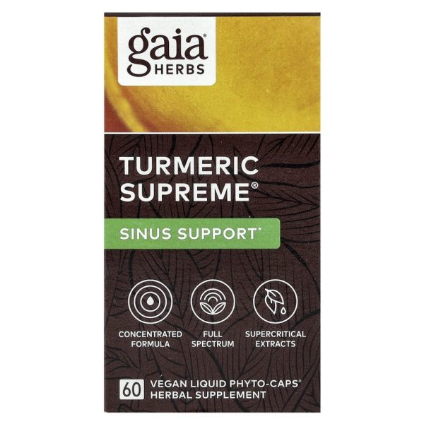 Gaia Herbs, Turmeric Supreme, поддержка носовых пазух, 60 веганских жидких фитокапсул