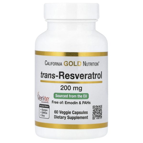 California Gold Nutrition, транс-ресвератрол, итальянского происхождения, 200 мг, 60 растительных капсул