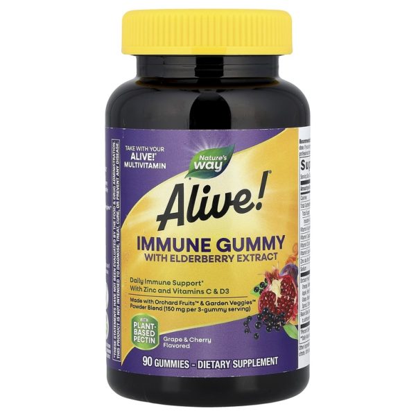 Nature's Way, Alive! ® жевательные мармеладки для иммунитета с экстрактом бузины, винограда и вишни, 90 жевательных таблеток