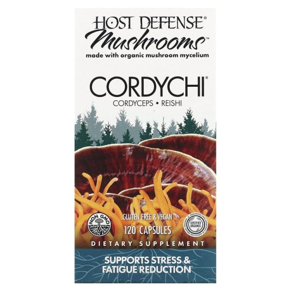 Host Defense, Host Defense Mushrooms, Cordychi, поддержка при стрессе и снижение усталости, 120 вегетарианских капсул