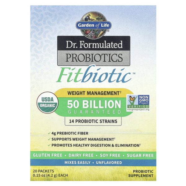 Garden of Life, Компания Dr. Формула пробиотиков, Fitbiotic ™, без добавок, 50 млрд КОЕ, 20 пакетиков по 4,2 г (0,15 унции)
