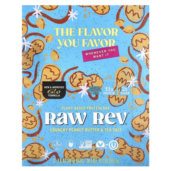 Raw Rev, Glo, хрустящее арахисовое масло и морская соль, 12 батончиков, 1,6 унции (46 г) (Товар снят с продажи)