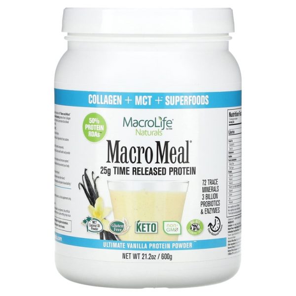 Macrolife Naturals, MacroMeal, протеиновый порошок высшего качества, ваниль, 600 г (21,2 унции) (Товар снят с продажи)