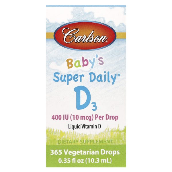 Carlson, Super Daily, витамин D3 для детей, 10 мкг (400 МЕ), 10,3 мл (0,35 жидк. унций)