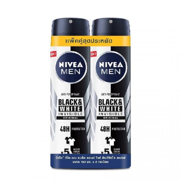 Nivea Men Spray Black  White 150 Ml.Twin Pack ผู้ชาย สเปรย์ลดเหงื่อ ระงับกลิ่นกาย Оригинал