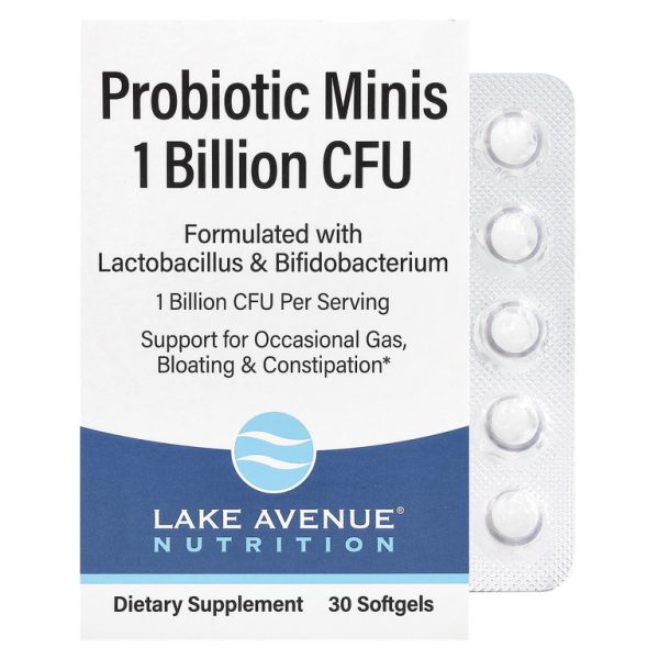 Lake Avenue Nutrition, Пробиотик в мини-таблетках, 2 штамма здоровых бактерий, 1 млрд КОЕ, 30 маленьких мягких таблеток