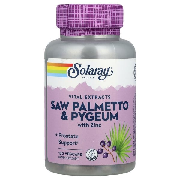 Solaray, Vital Extracts, сереноа и пигеум с цинком, 120 растительных капсул