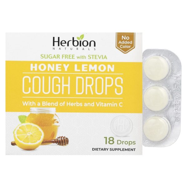 Herbion Naturals, леденцы от кашля, без сахара, мёд и лимон, 18 шт.