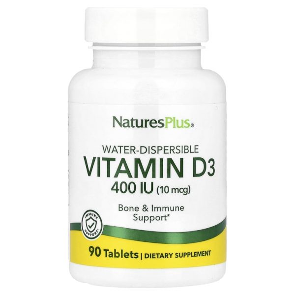 NaturesPlus, Водорастворимый витамин D3, 10 мкг (400 МЕ), 90 таблеток