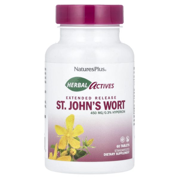 NaturesPlus, Herbal Actives, зверобой, 450 мг, 60 таблеток