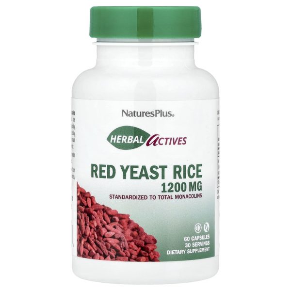 NaturesPlus, Herbal Actives, красный ферментированный рис, 60 капсул (600 мг в 1 капсуле)