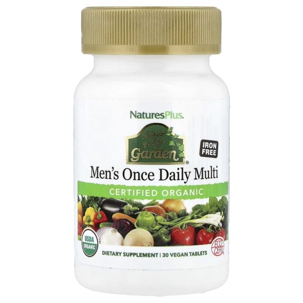 NaturesPlus, Source of Life Garden®, органические мультивитамины для мужчин, одна таблетка в день, без железа, 30 веганских таблеток