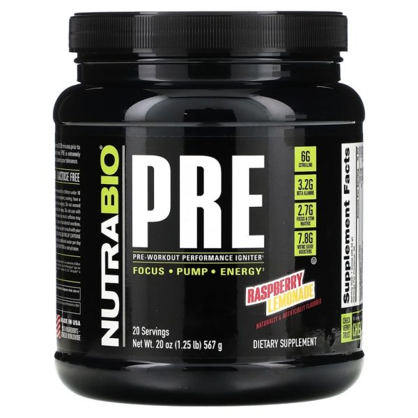 NutraBio, предтренировочное средство для повышения результативности, со вкусом малинового лимонада, 567 г (1,25 фунта) (Товар снят с продажи)