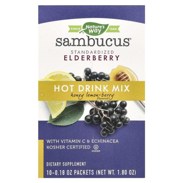Nature's Way, Sambucus®, смесь для горячих напитков, стандартизированная бузина, мед, лимон и ягоды, 10 пакетиков по 0,18 унции