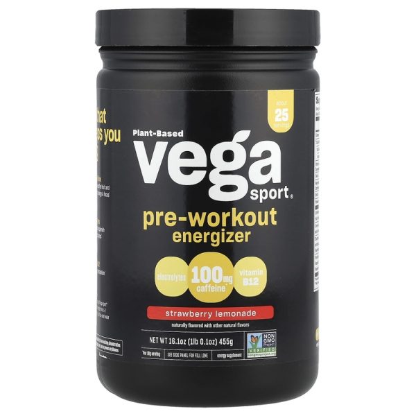 Vega, Sport, предтренировочный комплекс на растительной основе, клубничный лимонад, 455 г (1 фунт 0,1 унции)