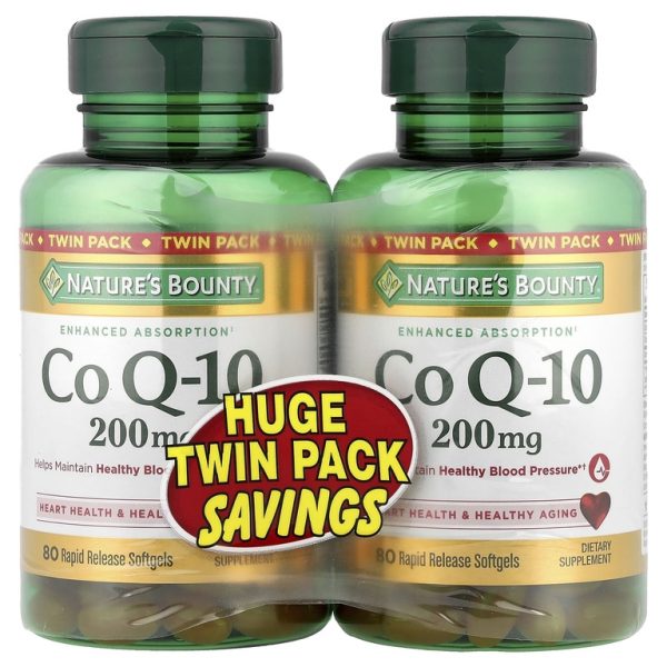 Nature's Bounty, коэнзим Q10, двойная упаковка, 200 мг, 2 флакона по 80 капсул быстрого высвобождения