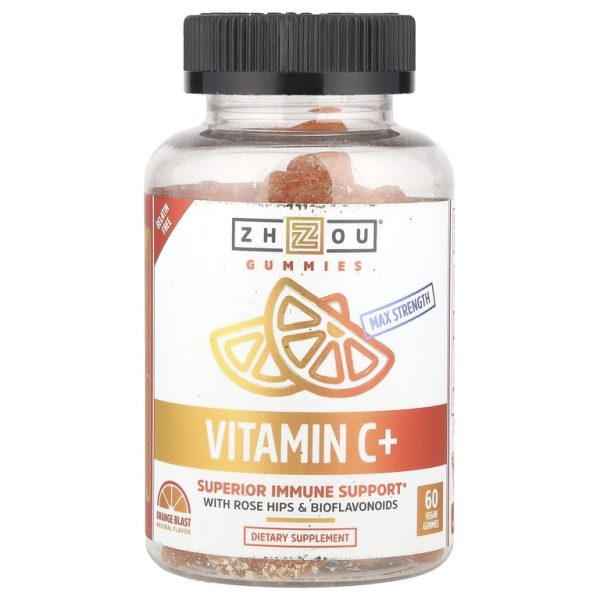 Zhou Nutrition, Витамин C +, апельсиновый вкус, 60 веганских жевательных таблеток