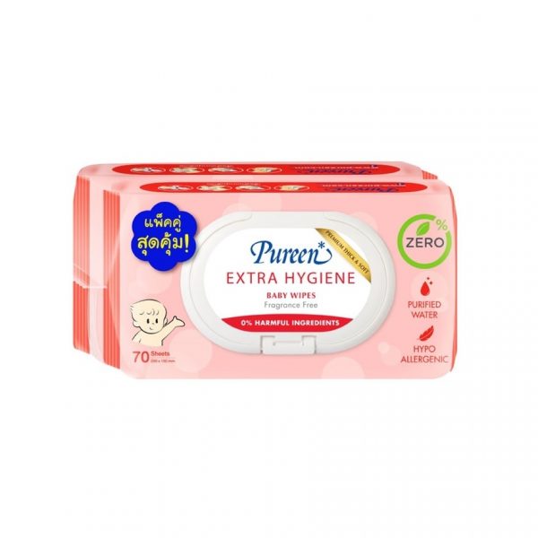 Pureen Baby Wipe Extra Hygiene 70S Twin Pack Оригинал