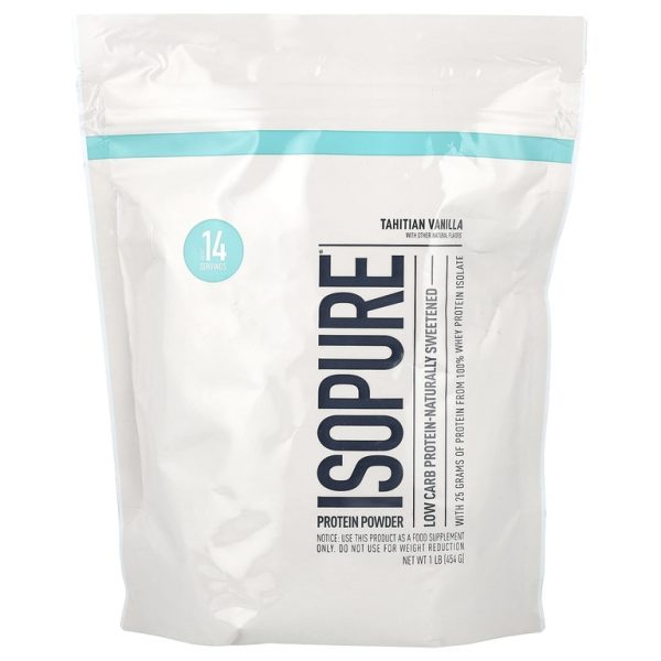 Isopure, протеиновый порошок с низким содержанием углеводов, таитянская ваниль, 454 г (1 фунт)