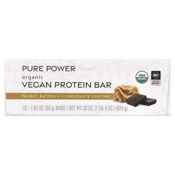 Dr. Mercola, Pure Power, органический веганский протеиновый батончик, арахисовая паста и шоколадная глазурь, 12 батончиков по 52 г (1,83 унции)