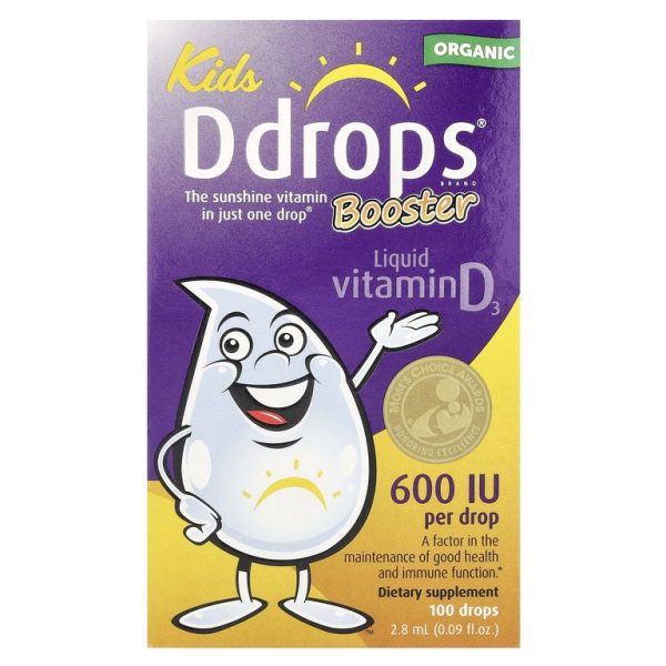 Ddrops, Kids, Booster, органический жидкий витамин D3, 15 мкг (600 МЕ), 2,8 мл (0,09 жидк. унции)