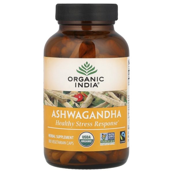 Organic India, Ашваганда, 180 вегетарианских капсул (400 мг на капсулу)