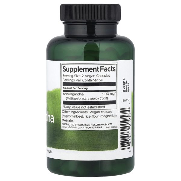Swanson, Full Spectrum®, ашваганда, 100 веганских капсул (450 мг в 1 капсуле)