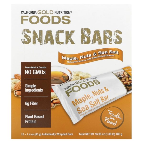 California Gold Nutrition, Перекусы. Батончики с кленовым сиропом, орехами и морской солью, 12 шт., 40 г (1,4 унции) каждый