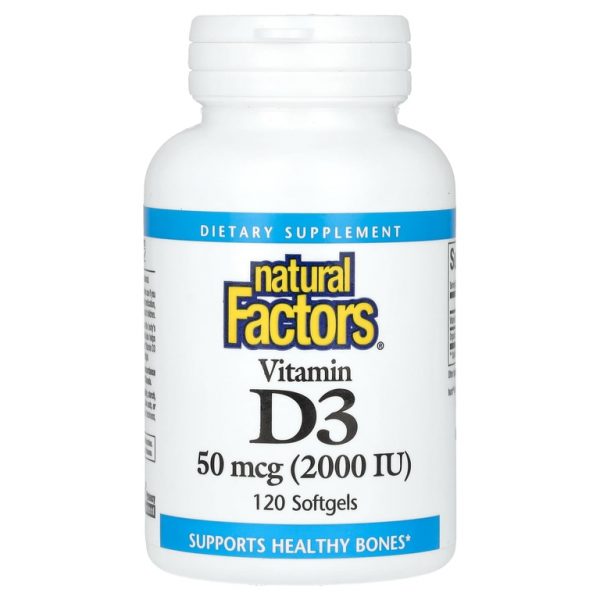 Natural Factors, витамин D3, 50 мкг (2000 МЕ), 120 мягких таблеток