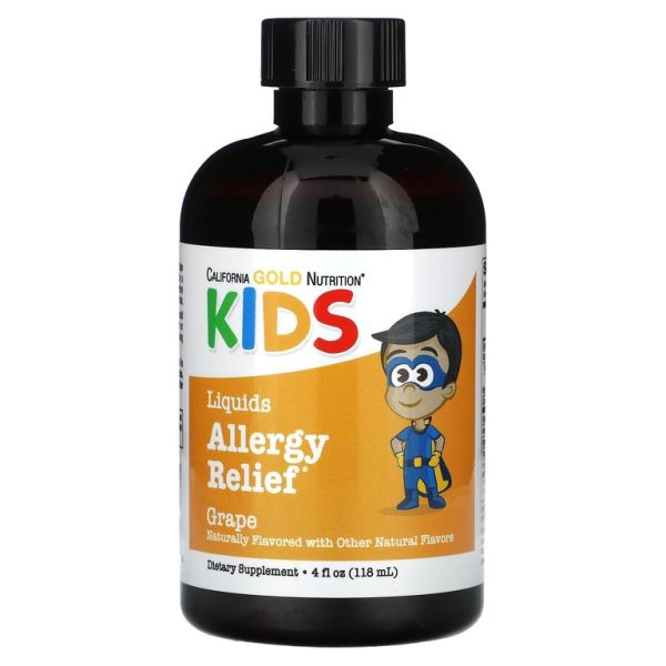California Gold Nutrition, жидкое средство от аллергии с экстрактом бузины, витамином C, порошком амлы и бромелаином для детей, без спирта, виноград, 118 мл (4 жидк. унции)