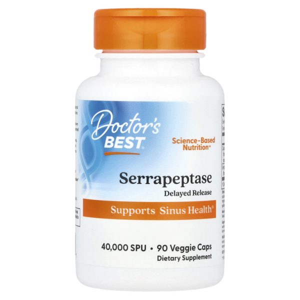 Doctor's Best, серрапептаза, 90 растительных капсул
