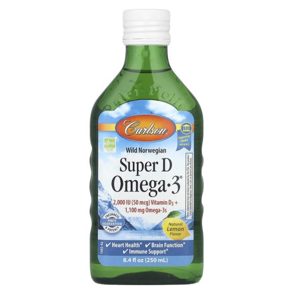 Carlson, Wild Norwegian, Super D Omega-3®, натуральный лимонный вкус, 250 мл (8,4 жидк. унции)