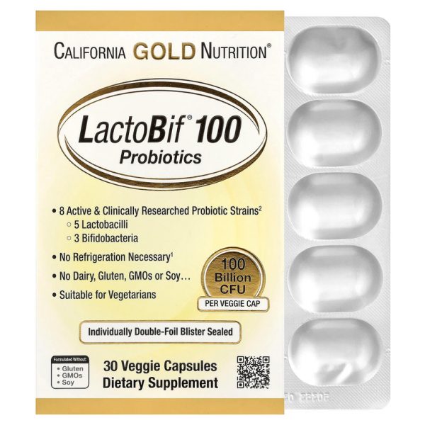 California Gold Nutrition, LactoBif® 100, пробиотики, 100 млрд КОЕ, 30 растительных капсул