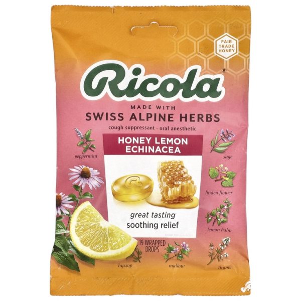 Ricola, Анестетик для полости рта, мед, лимон и эхинацея, 19 капель в оболочке