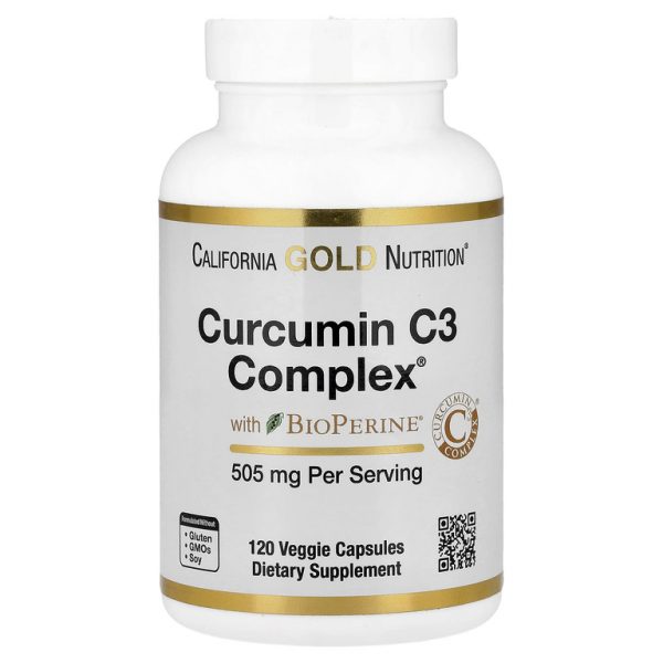 California Gold Nutrition, Curcumin C3 Complex®, комплекс куркумина из куркумы с экстрактом чёрного перца BioPerine®, повышенная биодоступность, 505 мг, 120 растительных капсул