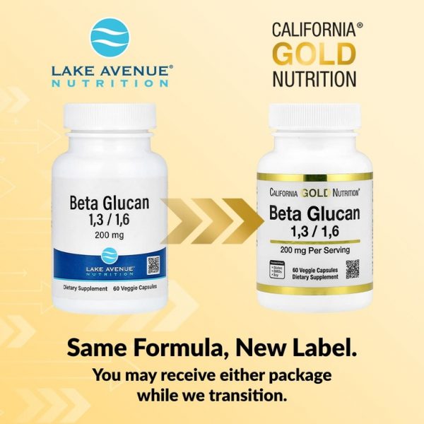 California Gold Nutrition, бета-глюкан 1–3, 1–6, 200 мг, 60 растительных капсул