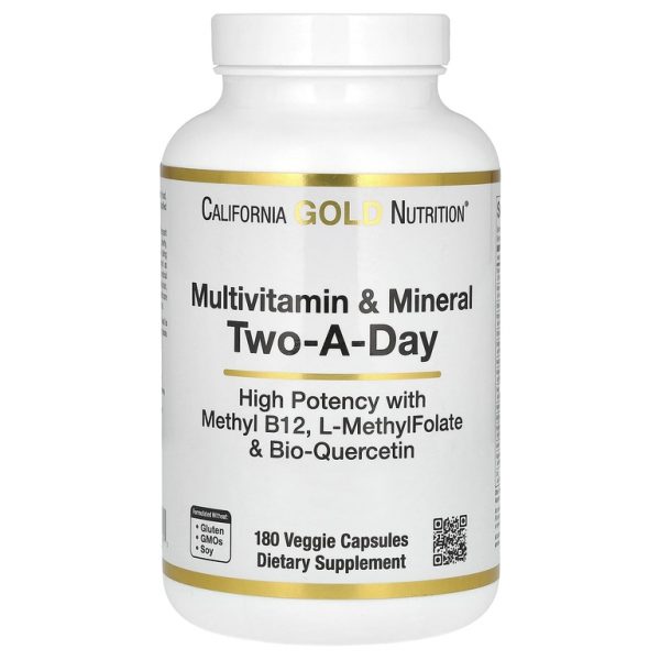 California Gold Nutrition, мультивитамины и минералы с метилом B12, витамином C, L-метилфолатом и биокверцетином, для приёма два раза в день, 180 растительных капсул
