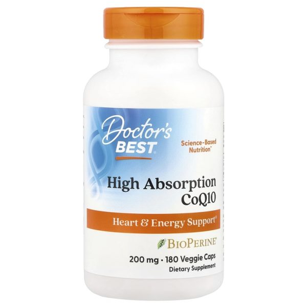 Doctor's Best, коэнзим Q10 с высокой степенью усвояемости, с BioPerine, 200 мг, 180 вегетарианских капсул