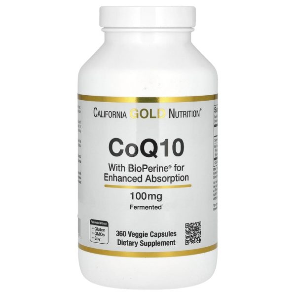 California Gold Nutrition, коэнзим Q10, убихинон класса USP с экстрактом чёрного перца Bioperine®, улучшенная биодоступность, 100 мг, 360 растительных капсул