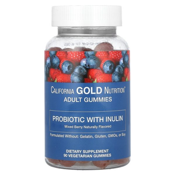 California Gold Nutrition, пробиотик с инулином в жевательных таблетках, с витамином C, фолатом, смесью экстрактов ягод и органическим инулином, с натуральным ягодным вкусом, 90 вегетарианских жевательных таблеток