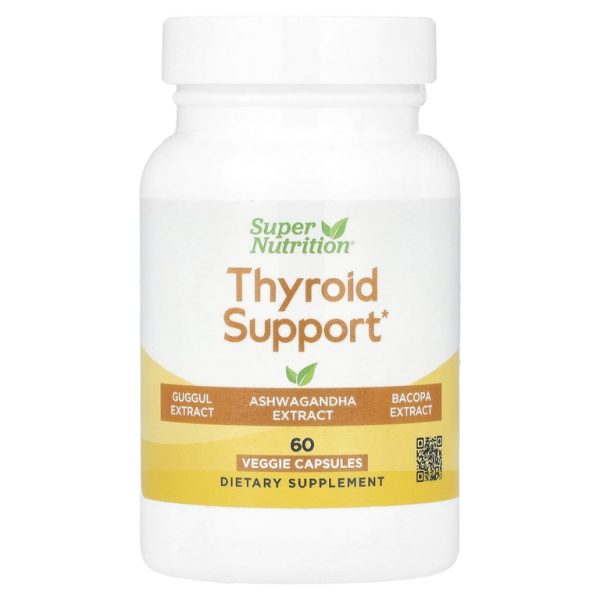 Super Nutrition, добавка для поддержки щитовидной железы с экстрактами гуггула, ашваганды, бакопы и зелёного чая, 60 растительных капсул