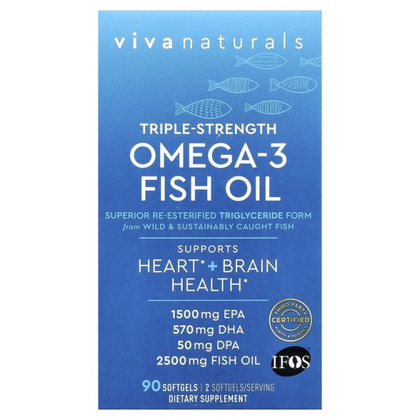 Viva Naturals, Рыбий жир с омега-3, тройная эффективность, 2500 мг, 90 мягких таблеток