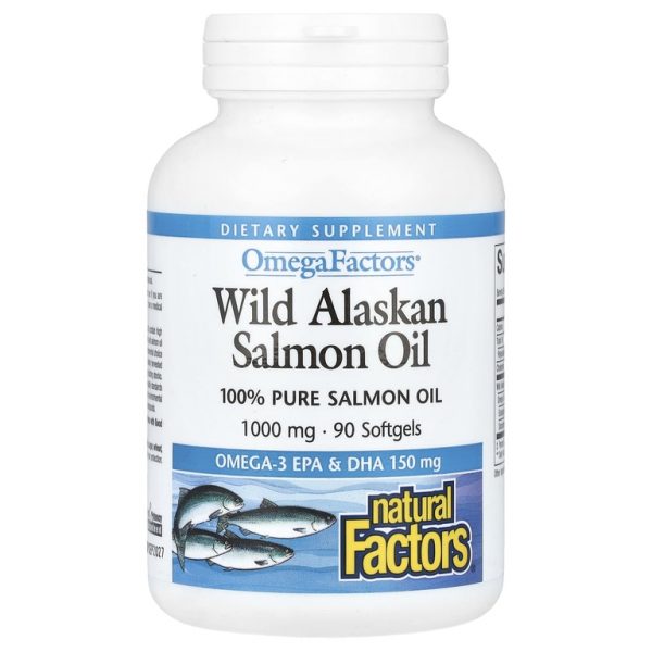Natural Factors, жир дикого аляскинского лосося, 1000 мг, 90 капсул