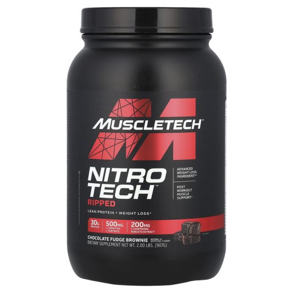 MuscleTech, Nitro Tech Ripped, чистый протеин + формула для похудения, со вкусом брауни с шоколадной помадкой, 907 г (2 фунта) (Товар снят с продажи)