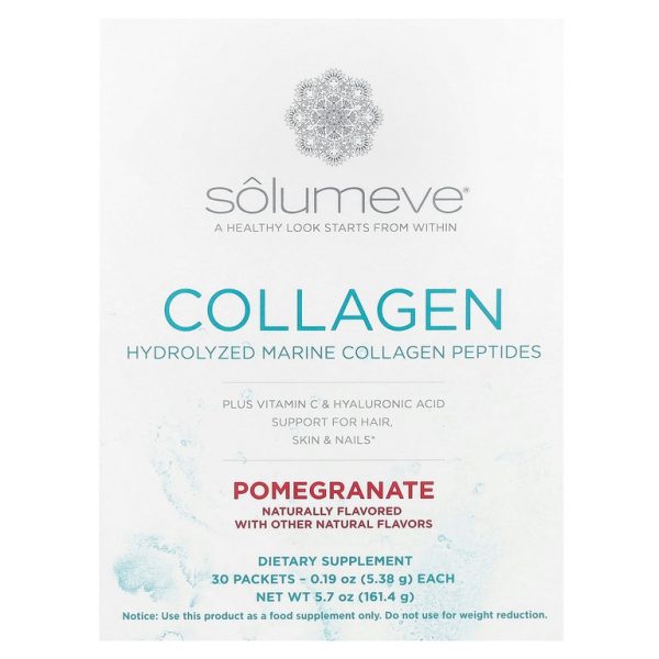 Solumeve, пептиды коллагена с витамином C и гиалуроновой кислотой, со вкусом граната, 30 пакетиков по 5,38 г (0,19 унции)