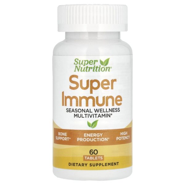 Super Nutrition, Super Immune, высокоэффективные мультивитамины с глутатионом, минералами и травами для укрепления иммунитета, 60 таблеток