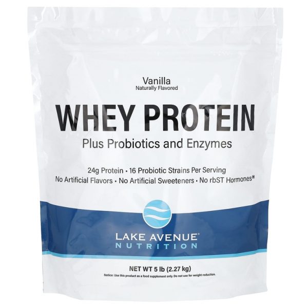 Lake Avenue Nutrition, сывороточный протеин с пробиотиками, ванильный вкус, 2,27 кг (5 фунтов)