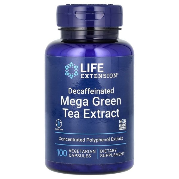 Life Extension, Mega Green Tea Extract, экстракт зелёного чая, без кофеина, 100 вегетарианских капсул (725 мг в 1 капсуле)