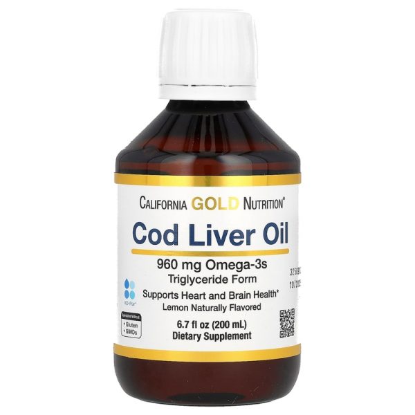 California Gold Nutrition, жир из печени трески с омега-3 жирными кислотами, ЭПК, ДГК, витаминами A и D, норвежский, в форме триглицеридов, натуральный лимонный вкус, 200 мл (6,7 жидк. унции)
